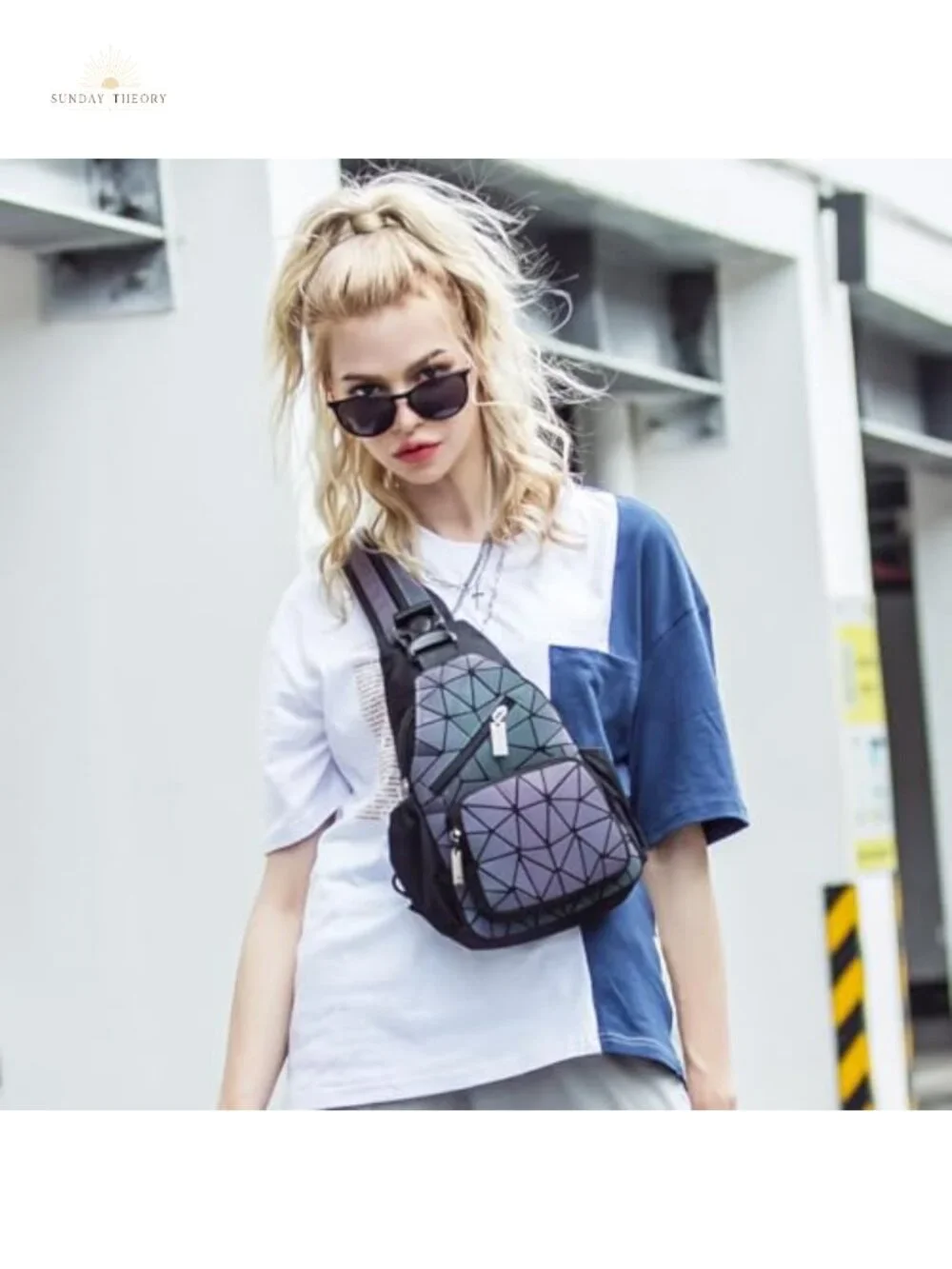 PU Leather Geometric Backpack Luminous Flash Reflective Crossbody Bag